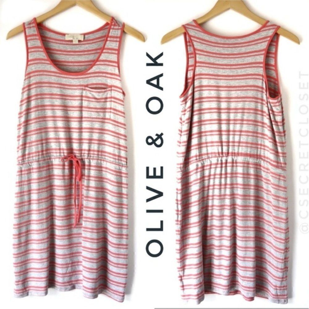 OLIVE & OAK Striped Dress Coral Pink Heather Grey